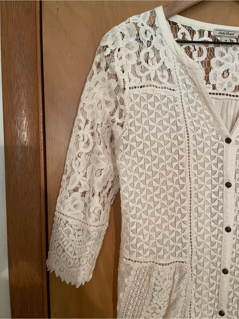 Lucky Brand Lace Knit Festival Summer Boho Top Size M - Picture 3 of 6
